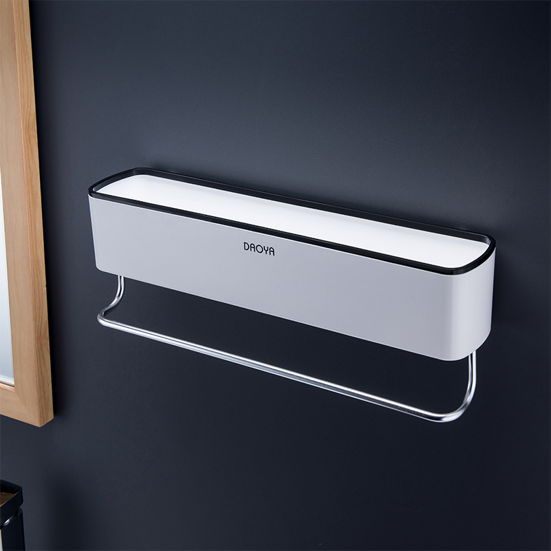 Bathroom Shelf with Towel Bar — Black