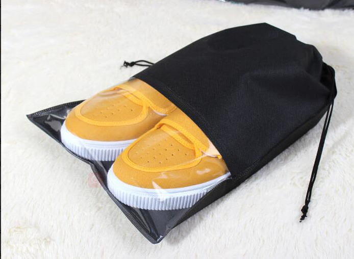 Drawstring Travel Shoe Bag — Black, Large