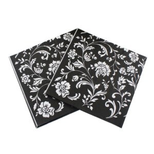 Black & White Floral Paper Napkins — Pack of 20