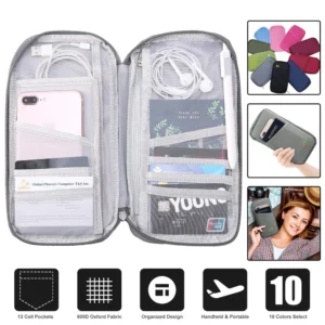 Zippered Travel Document Wallet — Silver