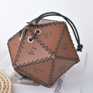 Dice-Shaped Drawstring Storage Bag — Brown