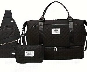 Travel Duffel, Sling Bag & Pouch — Black 3-Piece Set