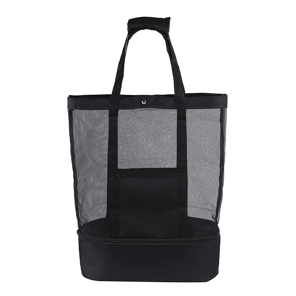 Mesh Beach Tote with Lunch Compartment — Black
