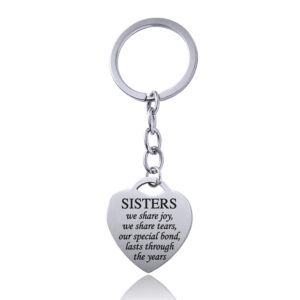 Sisters Heart Keychain — Silver Tone